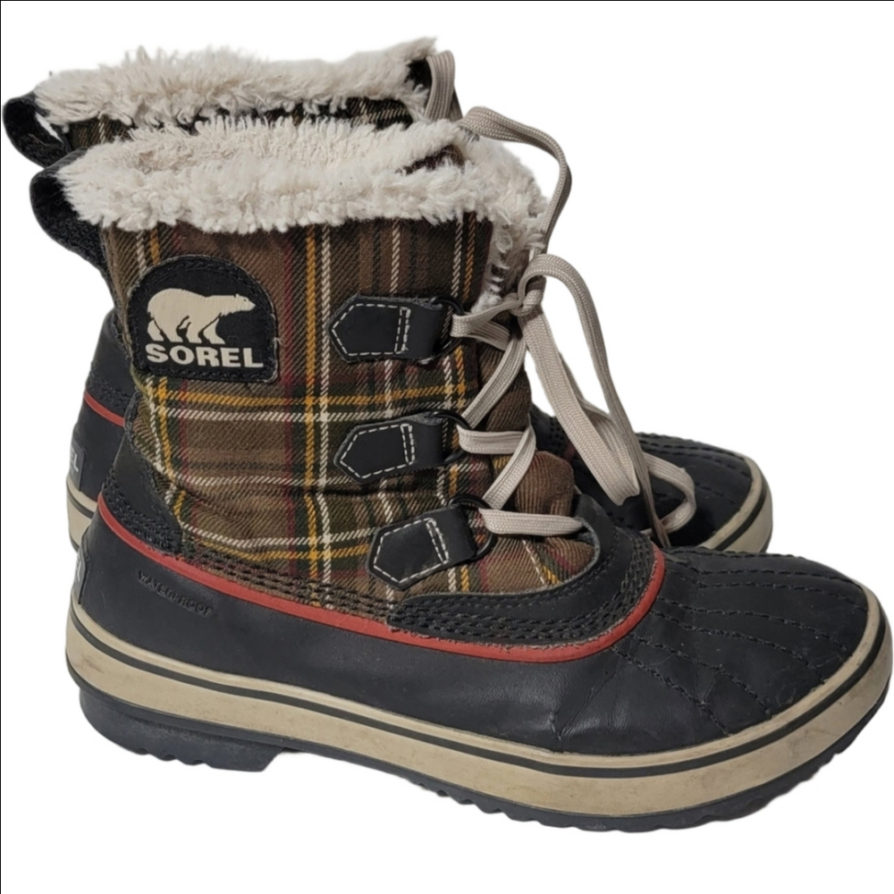 Sorel Tivoli Plaid Waterproof Duck Boot Lace Up Women Size 7 fur lined